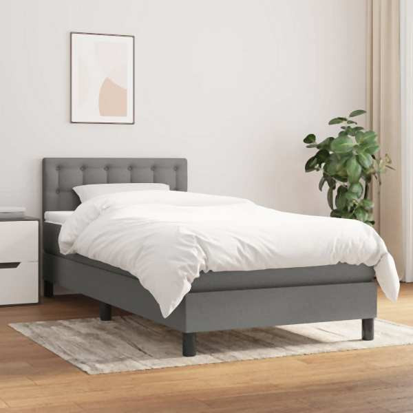 vidaXL Boxspringbett mit Matratze Dunkelgrau 100x200 cm Stoff, 3140354