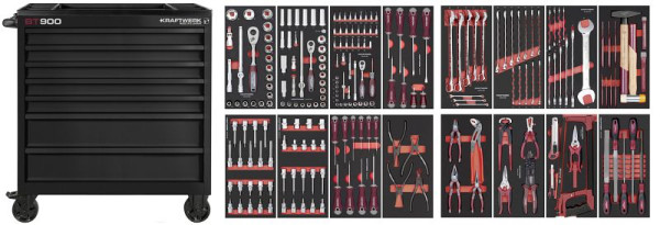 Kraftwerk BT LINE Werkstattwagen BT900 7 Schubladen schwarz, 241-tlg., 102.217.BLK1