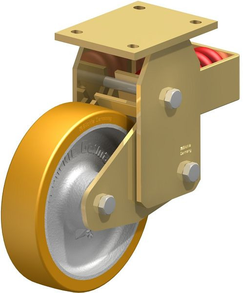 Blickle BSFN-GTH 200K Stahlgeschweißte Schwerlast-Bockrolle mit Stahlfeder, Blickle Extrathane®, Hellbraun, 284554