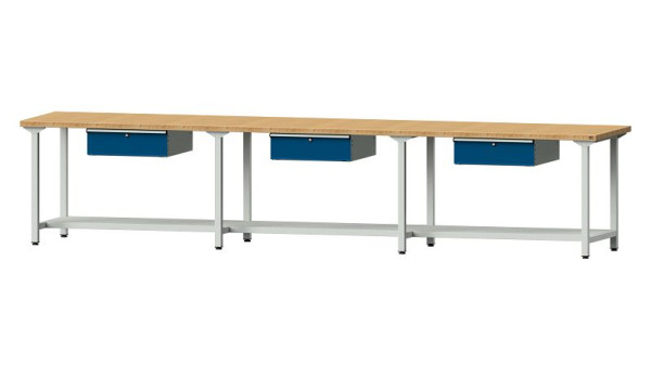ANKE Werkbänke Arbeitstisch, Modell 203, 4050 x 800 x 840 mm, RAL 7035/5010, BMP 40 mm, 401.532