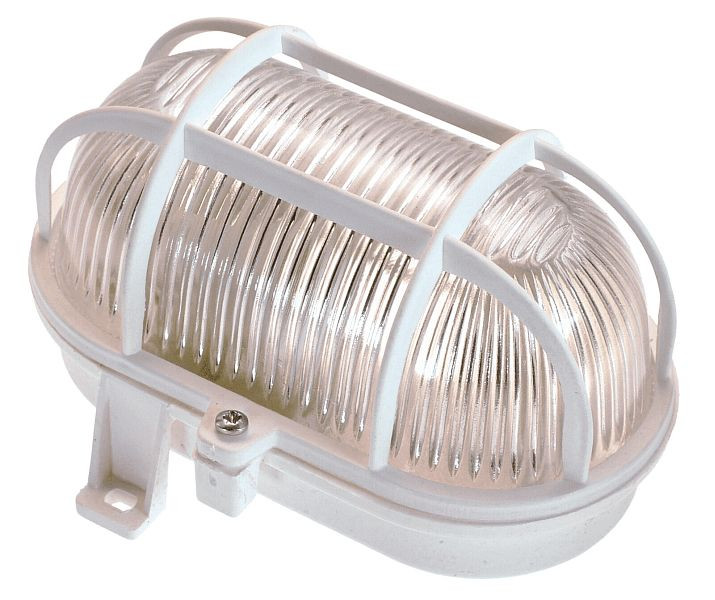 as-Schwabe Oval-Leuchte 60W, weiß mit Strukturglas und Kunststoff-Schutzkorb, ohne Leuchtmittel, 56112