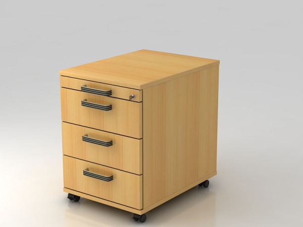 Hammerbacher Rollcontainer 58cm, 3 Schübe, Schloss Streifengriff Buche, 42,8x58x59 cm, 1/3/3/3 HE, VAC30/6/6/SG