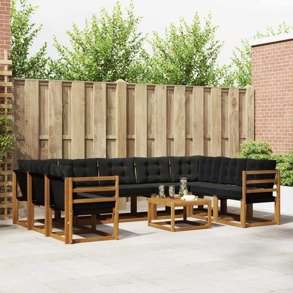vidaXL Outdoor-Sofagarnitur mit Kissen 10-teilig Natürlich und Schwarz, 3369063