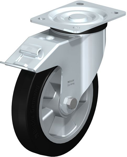 Blickle L-ALEV 200K-FI Stahlblech-Lenkrolle, mittelschwere Ausführung, mit Anschraubplatte & Feststeller, Elastik-Vollgummi, Schwarz, 270660