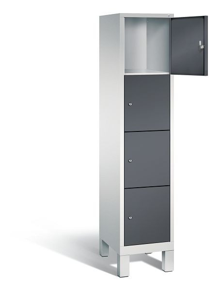 C+P Schließfachschrank Evolo, H1850xB420xT500mm, Farbe: Lichtgrau / Schwarzgrau, 4 Fächer, 48010-124 S10077
