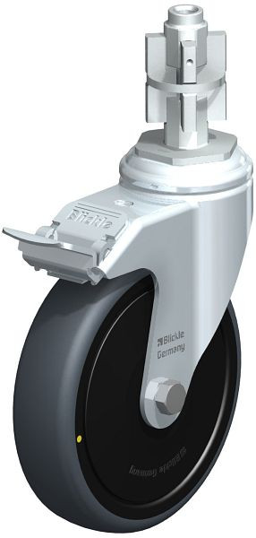 Blickle LKRA-TPA 126K-11-FI-ELS-FK-E15 Apparate-Lenkrolle mit Expander & Feststeller, Thermoplastisches Gummi-Elastomer, Grau, 750728