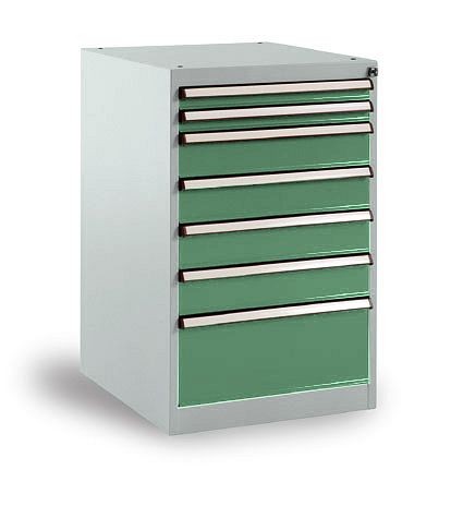 Manuflex Schubfachschrank BASETEC Stationär, Nutzhöhe 700 mm mit 7 Schubfächern, in resedagrün RAL 6011, SP1130.6011