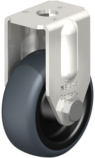 Blickle BRXA-TPA 50G Edelstahl-Apparate-Bockrolle mit Rückenloch, Thermoplastisches Gummi-Elastomer, Grau, 753567