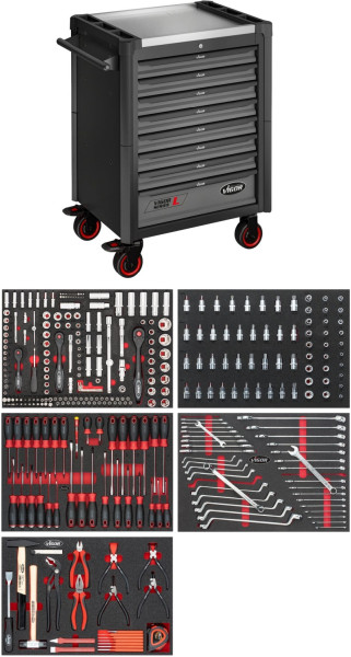 VIGOR Werkstattwagen Series L, mit Sortiment, 344-teilig, Anzahl Werkzeuge: 344, V4560-X