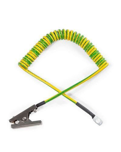 DENIOS Spiralerdungskabel Mini mit 1 Zange 60 mm und 1 Öse, 3 m Auszugslänge, ATEX, 221520