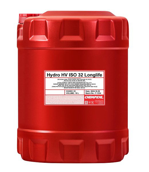 CHEMPIOIL Paraffin-Hydrauliköl 2201 Hydro HV ISO 32 LONGLIFE, VE: 10 l, CH2201-10
