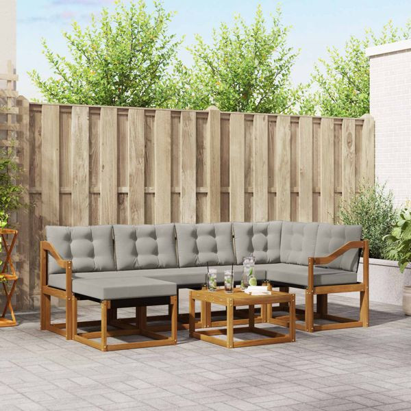 vidaXL Outdoor-Sofagarnitur mit Kissen 7-teilig Natürlich und Hellgrau, 3368866