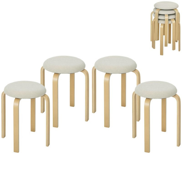 HOMCOM Polsterhocker im 4er-Set, stapelbar, Holzbeine, Cremeweiß, 83A-243V00CW
