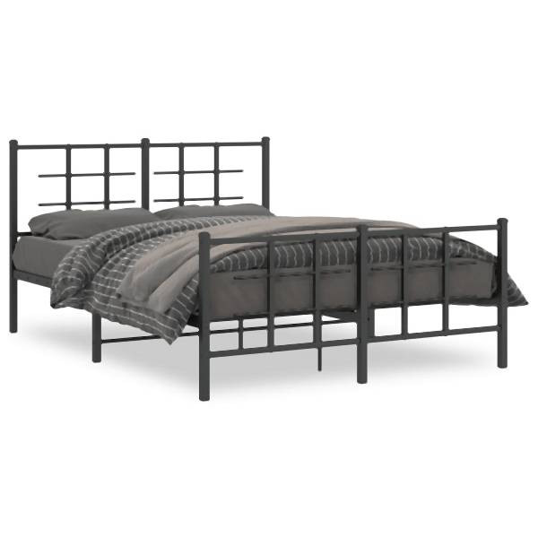vidaXL Bettgestell mit Kopf- und Fußteil Metall Schwarz 135x190 cm, 355578