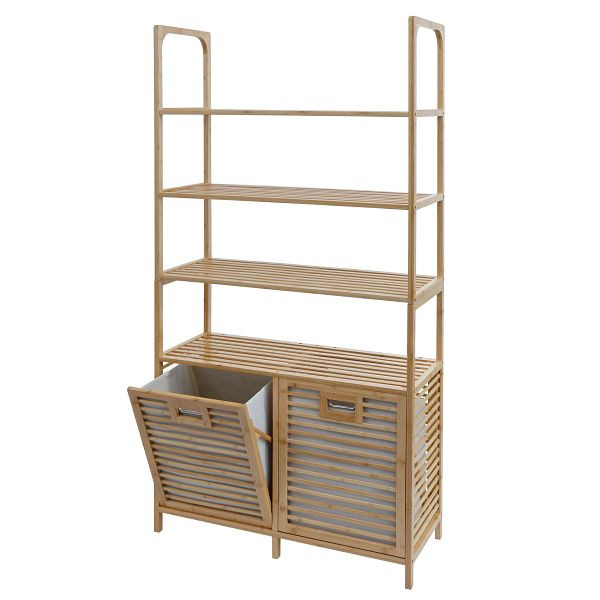 Mendler Bambus Badezimmerschrank HWC-N83, Regal Badregal Badschrank, 2 Wäschekörbe 4 Regalböden FSC®-zertifiziert 168x81x33cm, 109592