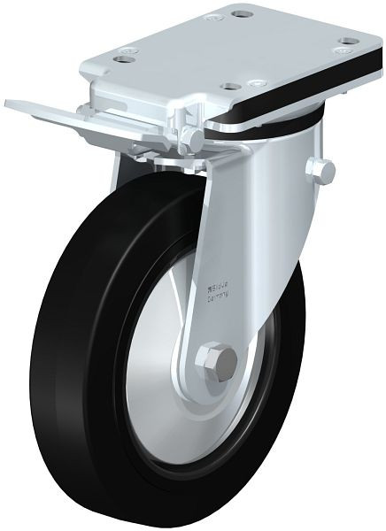 Blickle LK-POEV 200K-IS-FA Stahlblech-Lenkrolle, mittelschwere Ausführung, mit Anschraubplatte & Feststeller, Elastik-Vollgummi, Schwarz, 750379