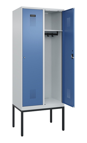 C+P Spind Evolo PLUS, Gestell, 2 Abteile, 2120x800x500mm, 7035/5023, Verschluss Zylinderschloss, Ablageböden 2, 0490307-22 S10035