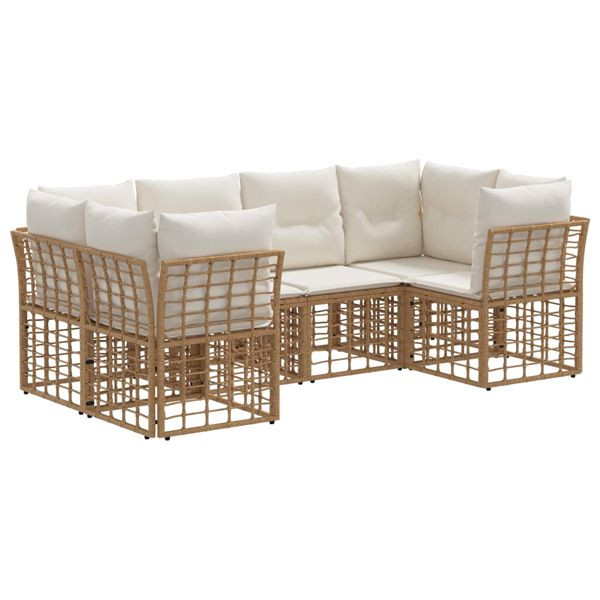 vidaXL Outdoor-Sofagarnitur mit Kissen 6-teilig Natur Polyester, 3437546