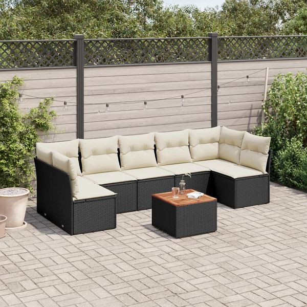 vidaXL 8-teilig Garten-Sofagarnitur mit Kissen Schwarz Poly Rattan, 3223571