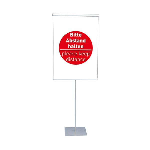 VKF Renzel Banneraufsteller / Poster-Display / Bannerständer „KN”, mit Plakat „Bitte Abstand halten“, 51.0011.46