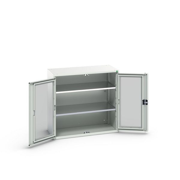 bott verso Flügeltürschrank mit Sichtfenster, mit 2 Fachböden, BxTxH: 1050 x 550 x 1000 mm, Lichtgrau / Lichtgrau, 16926276.16