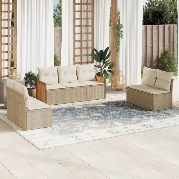 vidaXL 7-tlg. Garten-Sofagarnitur mit Kissen Beige Poly Rattan, 3227556