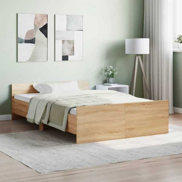 vidaXL Bettgestell mit Kopf- und Fußteil Sonoma-Eiche 120x200 cm, 3203742