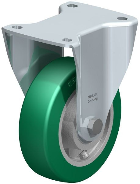 Blickle BH-GST 127K Stahlblech-Bockrolle, schwere, geschlossene Ausführung, mit Anschraubplatte, Blickle Softhane®, Grün, 754050