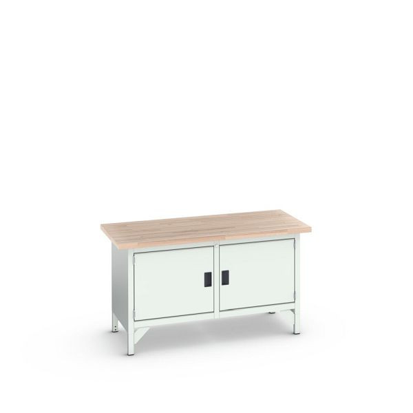bott cubio Kastenwerkbank mit 2 Türen, Rotbuche-Arbeitsplatte, BxTxH: 1500x750x840mm, Lichtgrau, 41002023.16V