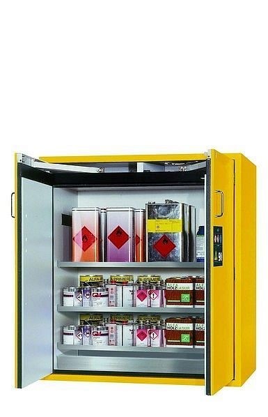 asecos Sicherheitsschrank S-CLASSIC-90, S90.129.120.WDAS in sicherheitsgelb RAL 1004 mit 3x Fachboden (Edelstahl), 30122-002-30163