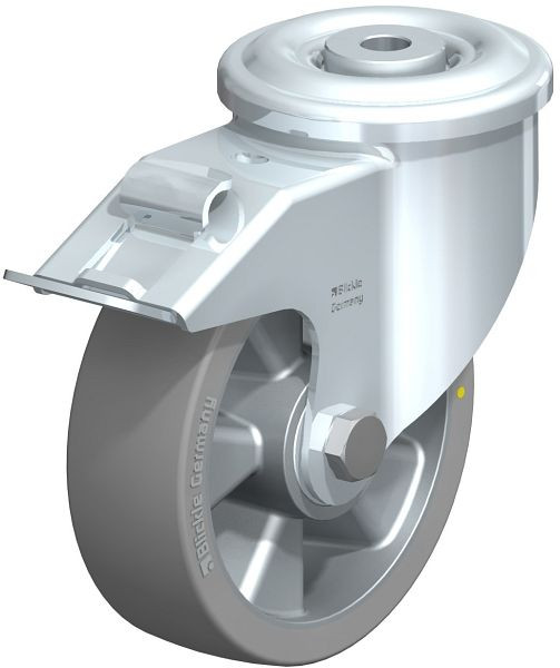 Blickle LKR-ALTH 125K-FI-AS Stahlblech-Lenkrolle, schwere Ausführung, mit Rückenloch & Feststeller, Blickle Extrathane®, Grau, 733683