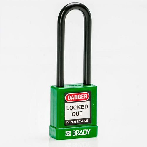 Brady Vorhängeschlösser, Aluminiumgehäuse mit Nylonschutz, VE: 6 Stück, lichte Bügelhöhe 75 mm, grün, 307975