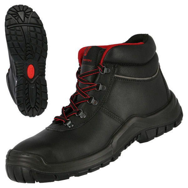NITRAS POWER STEP MID, S3 HRO SRC Sicherheitsstiefel, halbhoch, strapazierfähiges Vollleder, schwarz, Größe: 42, VE: 10 Paar, 7211-42