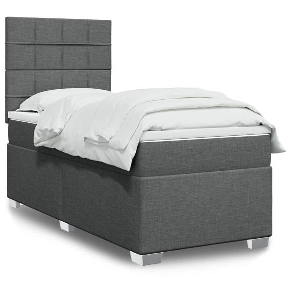 vidaXL Boxspringbett mit Matratze Dunkelgrau 90x200 cm Stoff, 3292672