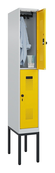 C+P Doppelstock-Spind Evolo PLUS, Gestell, 2 Fächer, 2120x300x500mm, 7035/1023, Drehriegel, 0493307-10 S10001