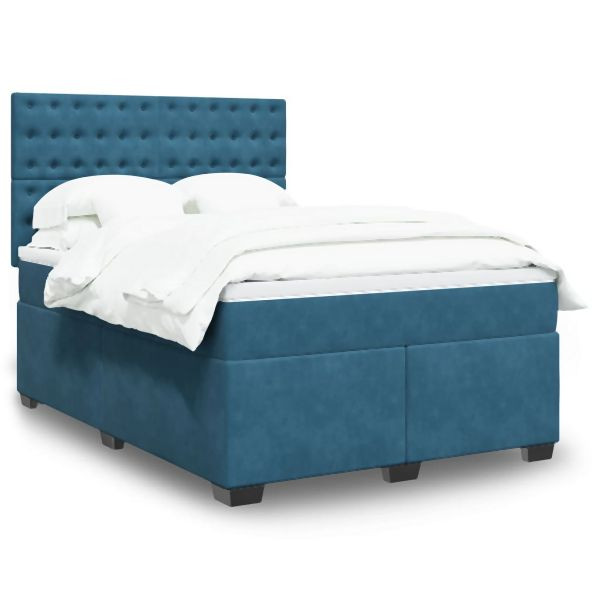 vidaXL Boxspringbett mit Matratze Blau 140x200 cm Samt, 3293246