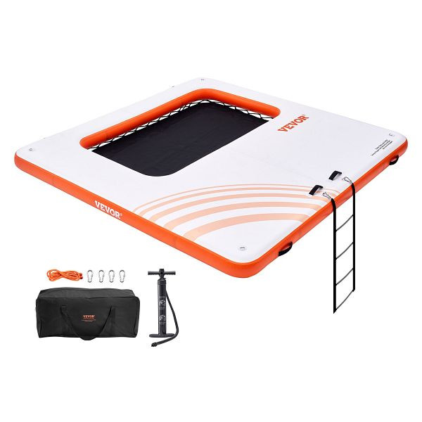 VEVOR Aufblasbares Schwimmdock 3,04x3,04m aufblasbare mit 1,21x2,13m Trampolinnetzpool mit tragbarer Tasche und abnehmbarer Leiter, CQFT10X10FTB8PERIV0