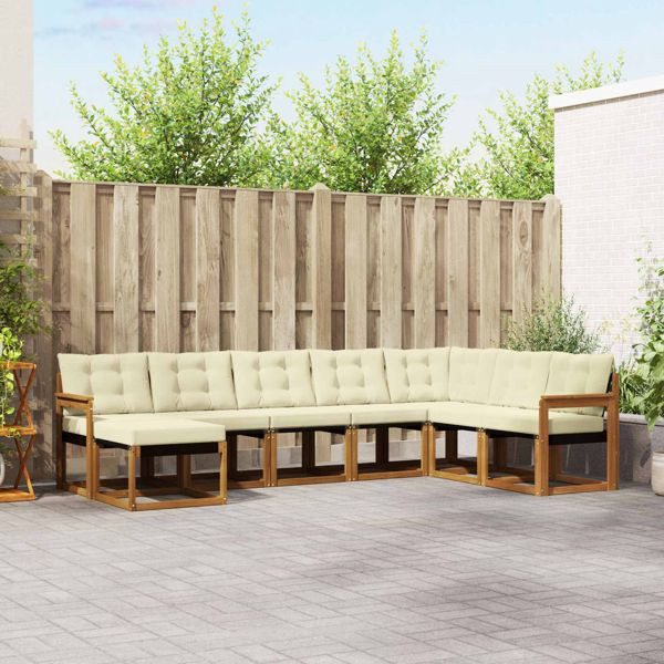 vidaXL Outdoor-Sofagarnitur mit Kissen 8-teilig Natur und Creme, 3368945