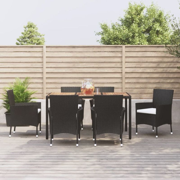 vidaXL 7-teilig Garten-Essgruppe mit Kissen Schwarz Poly Rattan, 3187391