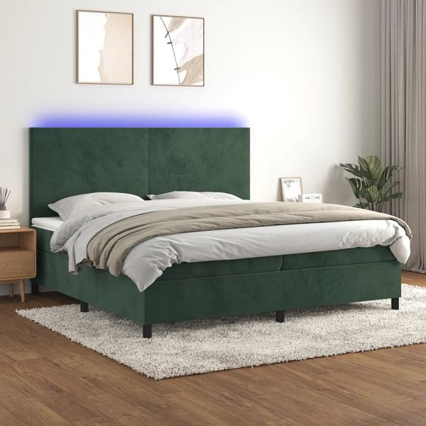 vidaXL Boxspringbett mit Matratze & LED Dunkelgrün 200x200 cm Samt, 3136026