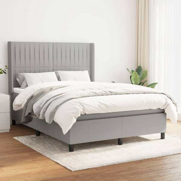 vidaXL Boxspringbett mit Matratze Hellgrau 140x190 cm Stoff, 3131585