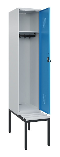 C+P Spind Evolo PLUS, 1 Abteile, 2120x400x815mm, 7035/5012, Haken 4, Drehriegel, Sitzfläche Kunststoff, Sitzbank, 0490507-12 S10061