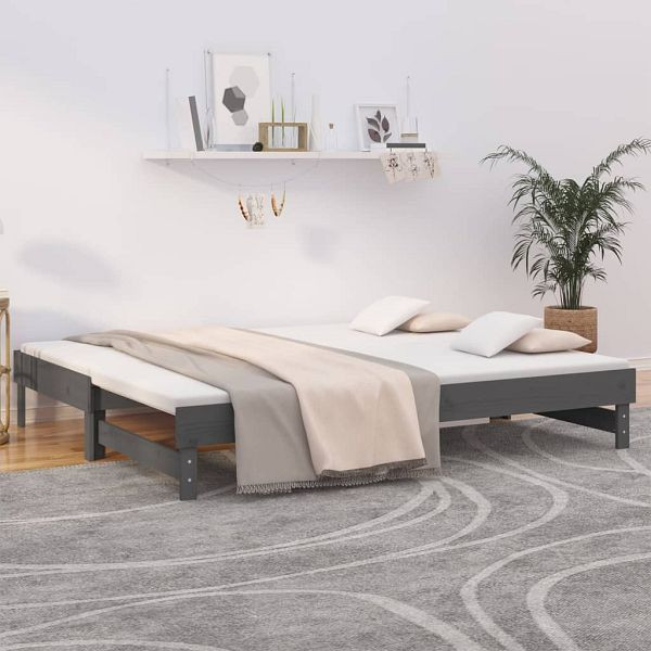 vidaXL Tagesbett Ausziehbar Grau 2x(100x200) cm Massivholz Kiefer, 823376