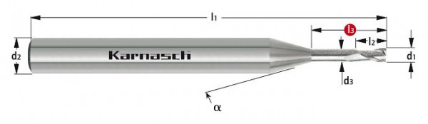 Karnasch VHM Micro Schaftfräser HSC/HPC d= 1,80 / L3=12,00 mm poliert, 30620901801200
