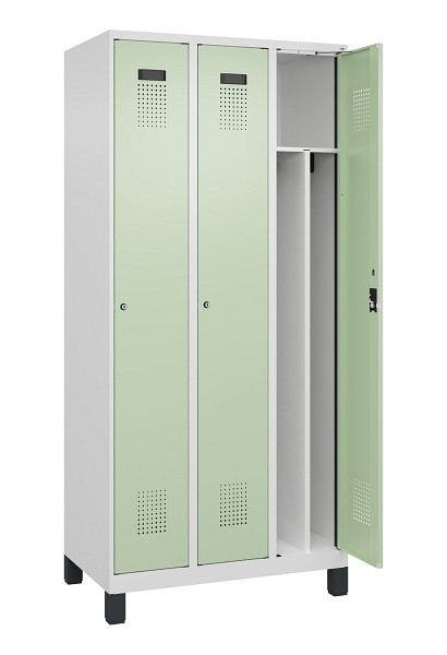 C+P Spind Evolo PLUS, mit Füßen, 3 Abteile, 1950x900x500mm, 9016/6019, Verschluss Zylinderschloss, 049010-30F S10046