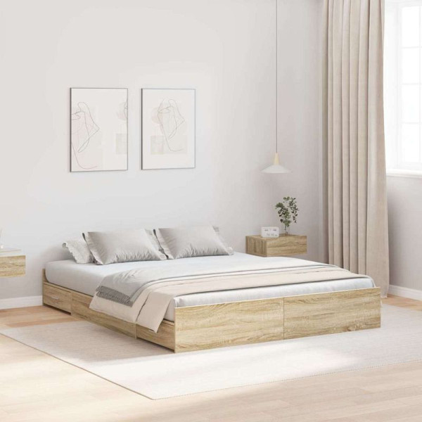 vidaXL Bett mit Stauraum Sonoma Eiche 140 x 200 cm Holzwerkstoff, 3335295