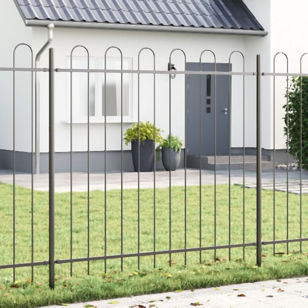 vidaXL Gartenzaun mit Bogenoberteil Grau 1,7x1,5 m Stahl, 42003877