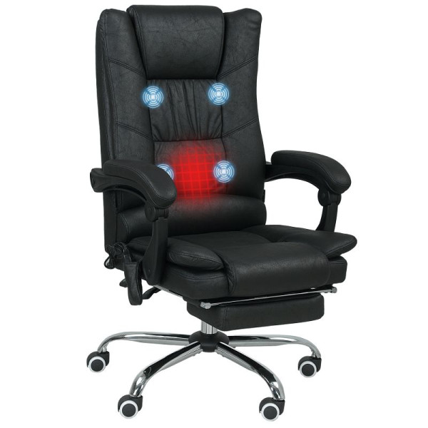 Vinsetto Massage Bürostuhl mit Massagefunktion, inkl. Fußstütze, höhenverstellbar, 64 x 70 x 118 cm, Schwarz, 921-667V91BK