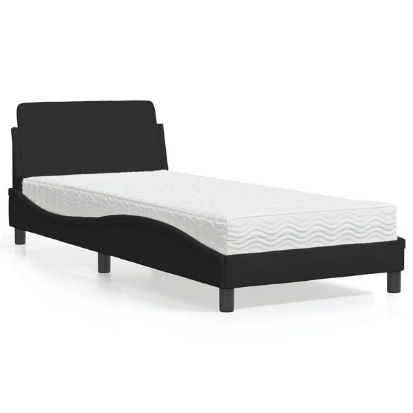 vidaXL Bett mit Matratze Schwarz 90x200 cm Stoff, 3208326