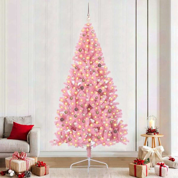 vidaXL Künstlicher vorbeleuchteter Weihnachtsbaum Rosa 240 cm PVC, 3397100